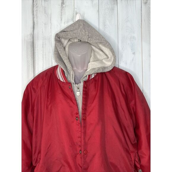 VTG DUNLOP RED QUILTED BOMBER JACKET GRAY FLEECE TRIM HOODED FULL ZIP XXL WARM - Picture 3 of 15